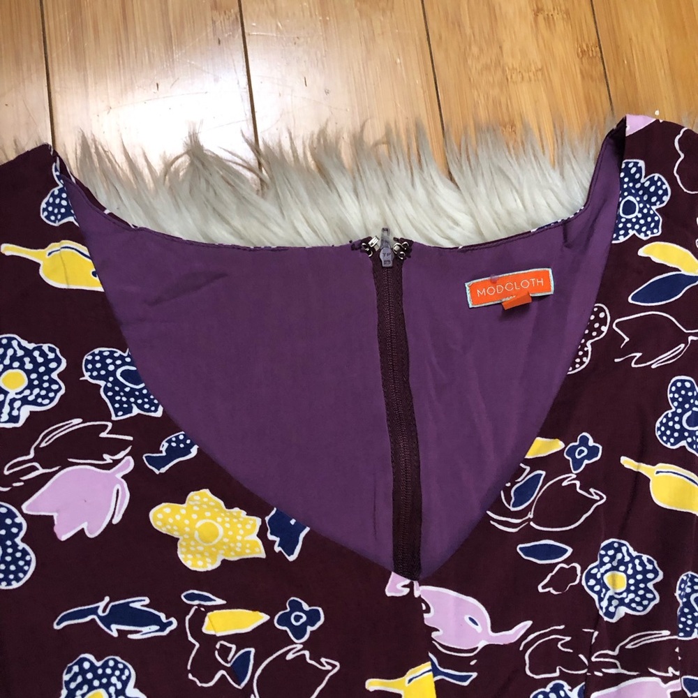 Modcloth Floral Print Flowy Chiffon Hi Low Yellow Plum Purple Maxi Dress size XL - Picture 5 of 16